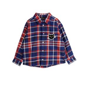 Mini Rodini Plaid Kids Shirt with Cat Patch